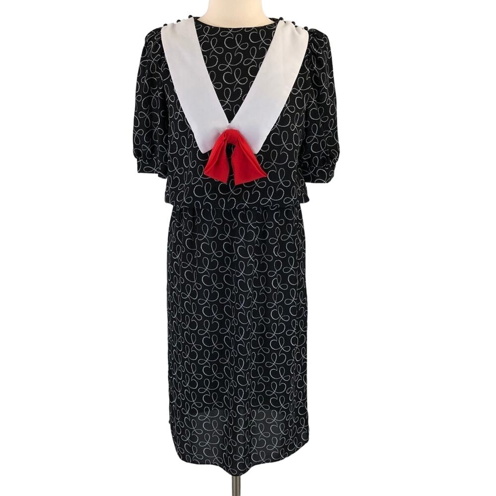 Career Blouson Midi Dress Boat Neck Size 10 Short Sleeves Vintage J.B. Too